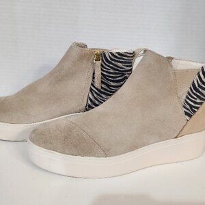 New Tom's Beige Jamie Sand Suede Wedge Boot W/ Side Zipper